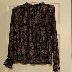 Ann Taylor Black and Pink Floral Blouse